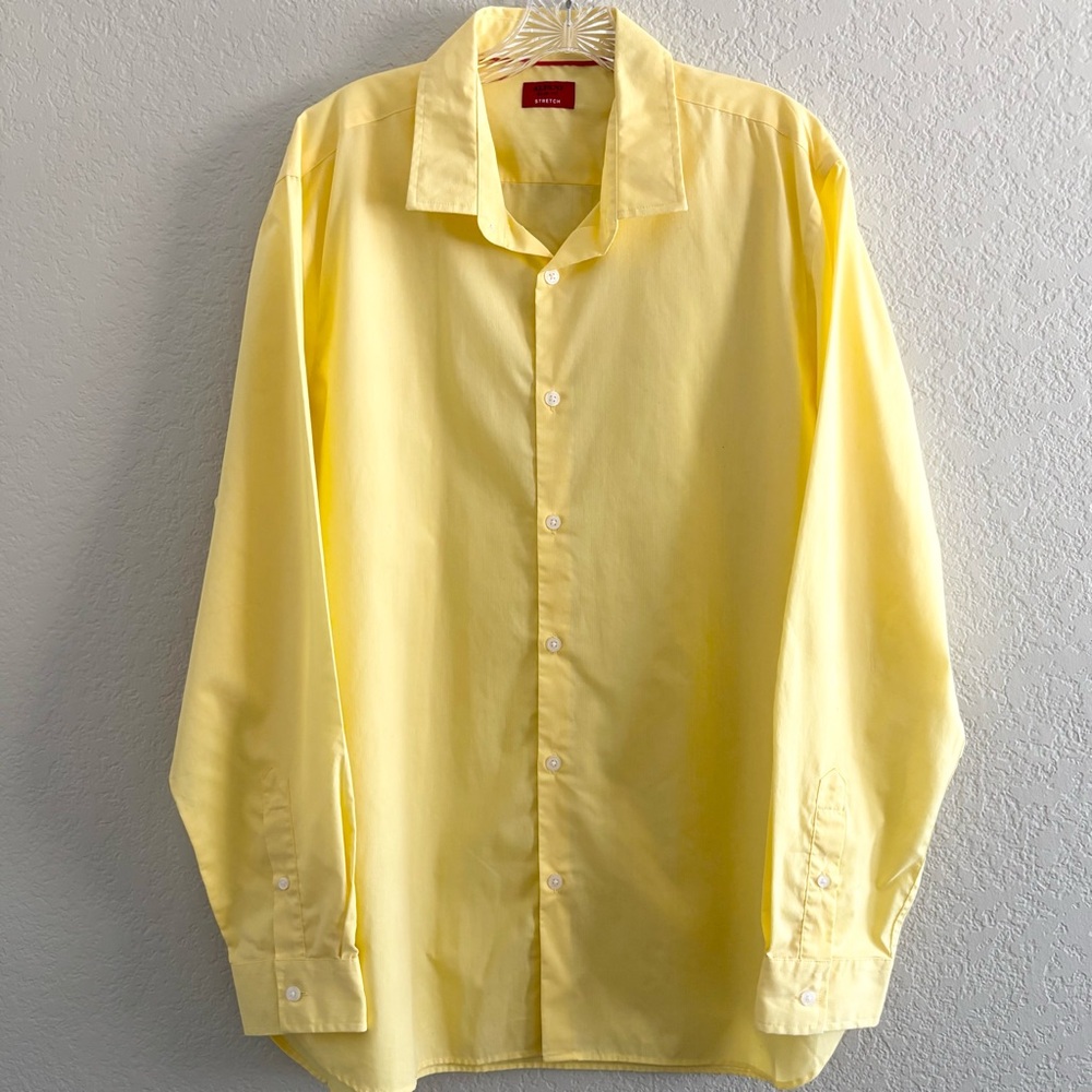 Alfani Slim Fit Mens Butter Yellow Button Down Dress Shirt Stretch Colorcore XL